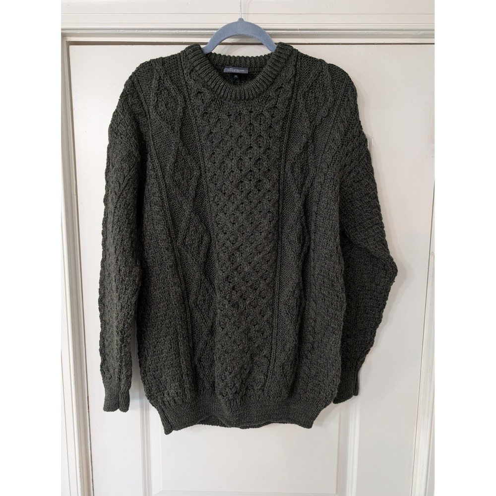 Aran Woollen Mills Forest Green Pure New Wool Cable Knit Sweater XL NEW
